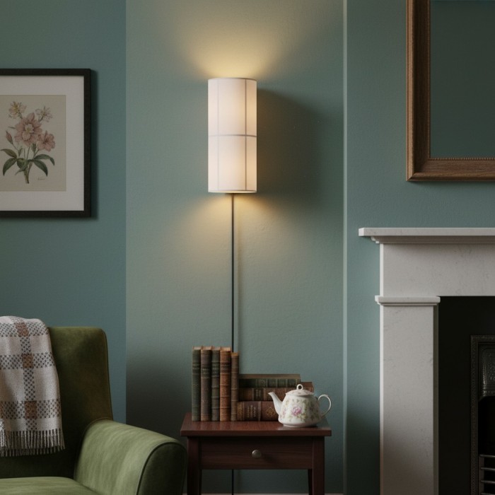 Lámpara de pared cilíndrica Cylume de tela con enchufe - Aplique minimalista para dormitorio y sala de estar HL2335