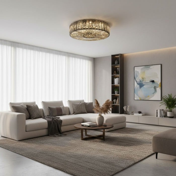 Plafonnier rond Glomar en verre - Finition verre et métal moderne pour espaces de vie HL2332