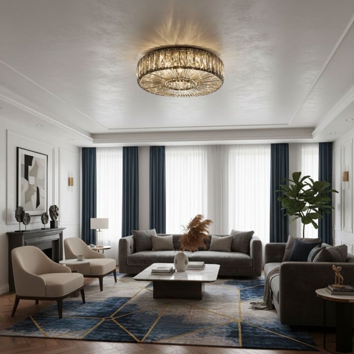 Plafonnier rond Glomar en verre - Finition verre et métal moderne pour espaces de vie HL2332