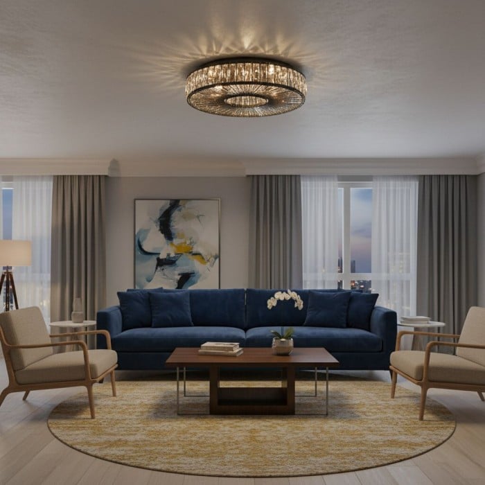 Plafonnier rond Glomar en verre - Finition verre et métal moderne pour espaces de vie HL2332