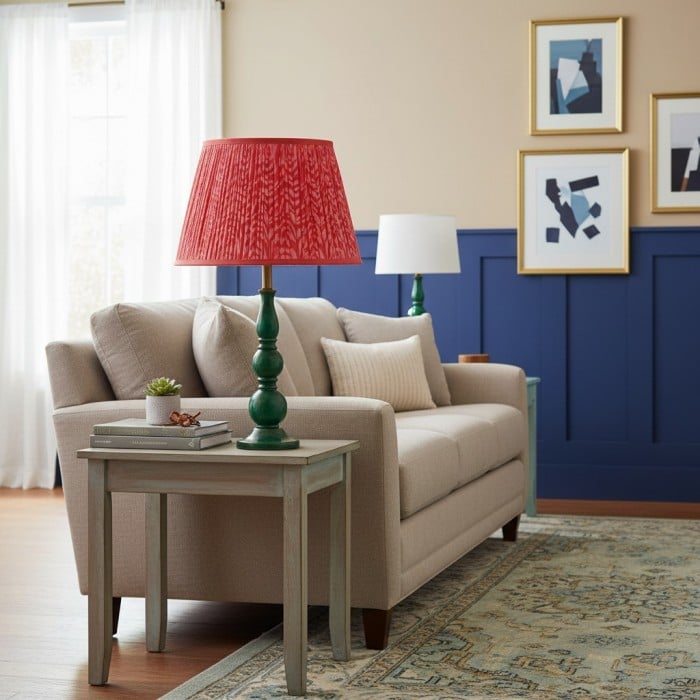 Lámpara de mesa Grainora con base de madera veteada y pantalla de tela para salas de estar HL2349