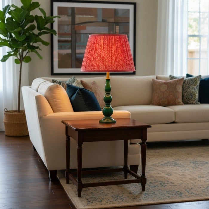 Lámpara de mesa Grainora con base de madera veteada y pantalla de tela para salas de estar HL2349