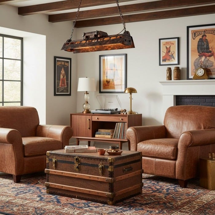 Lámpara de araña lineal Steampunk Industrax - Iluminación vintage con marco de metal para comedor o sala de estar HL2306