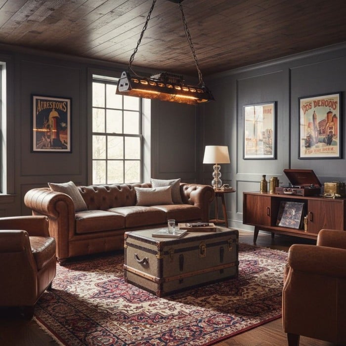 Lámpara de araña lineal Steampunk Industrax - Iluminación vintage con marco de metal para comedor o sala de estar HL2306