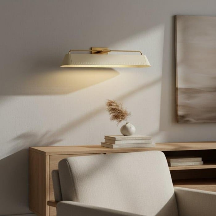 Libris väggmonterad tavellampa - Modern stålram med mjuk sandfärgad skärm för entré och matsal HL2378