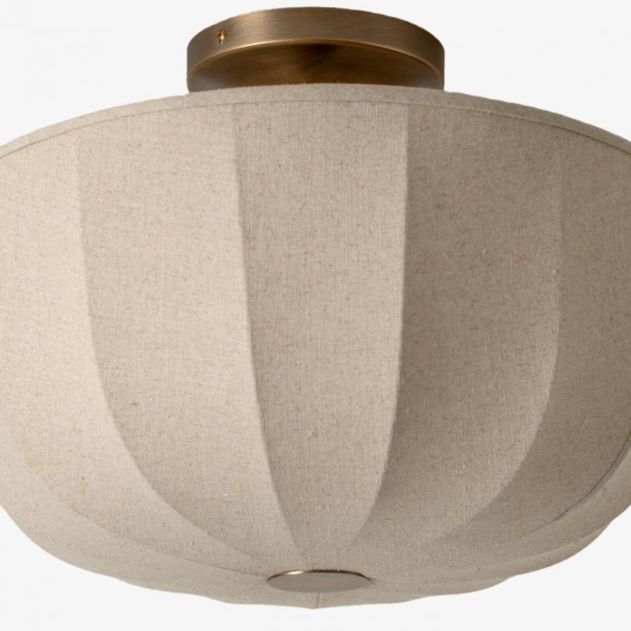 Loomis Flush Ceiling Lamp – Textured Linen Shade and Aged Brass Modern Ceiling Light for Living Rooms HL2285