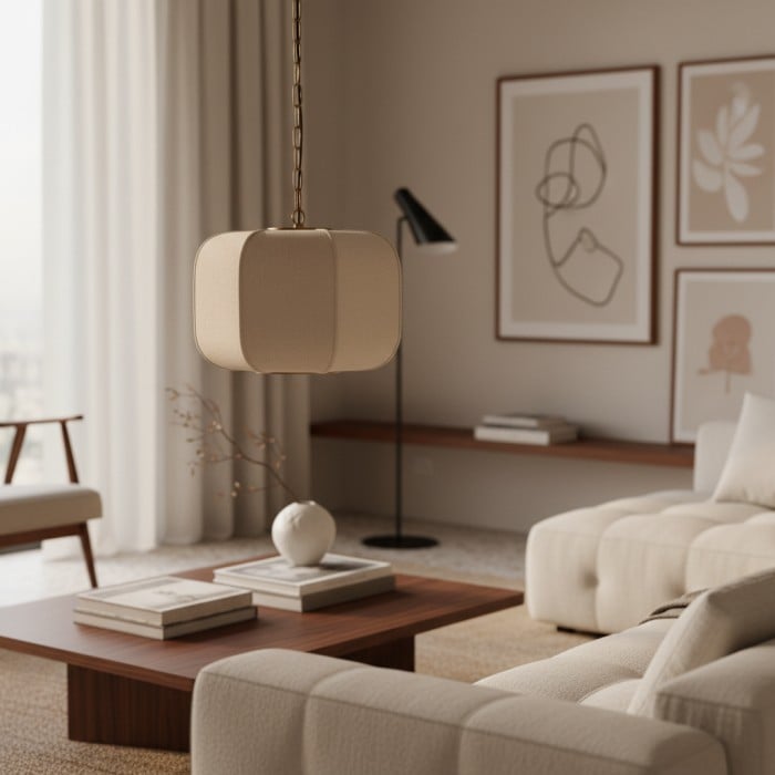 Loomis Tall Pendant – Textured Linen Shade Aged Brass Pendant for Dining Room and Kitchen HL2286