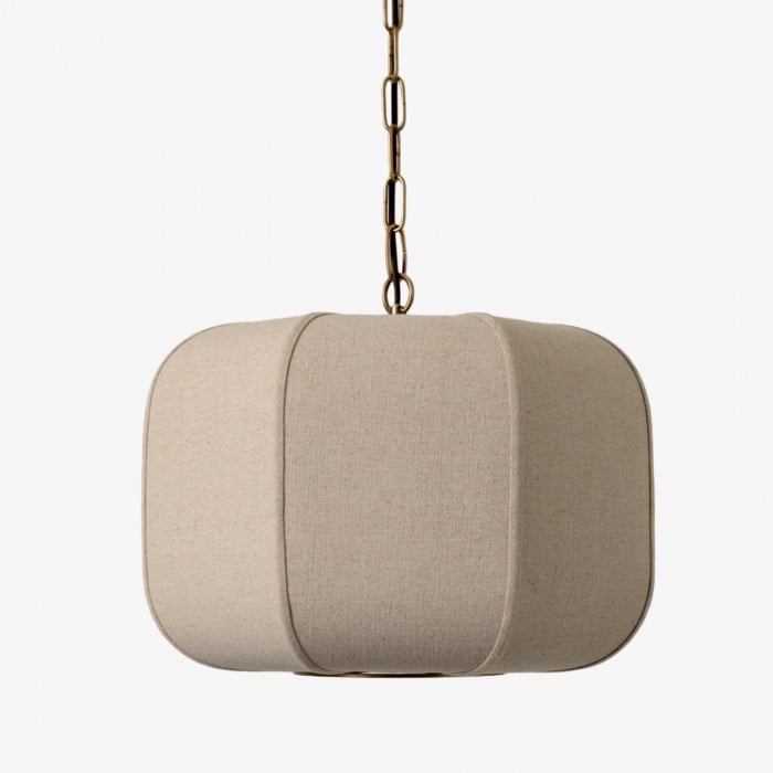 Loomis Tall Pendant – Textured Linen Shade Aged Brass Pendant for Dining Room and Kitchen HL2286