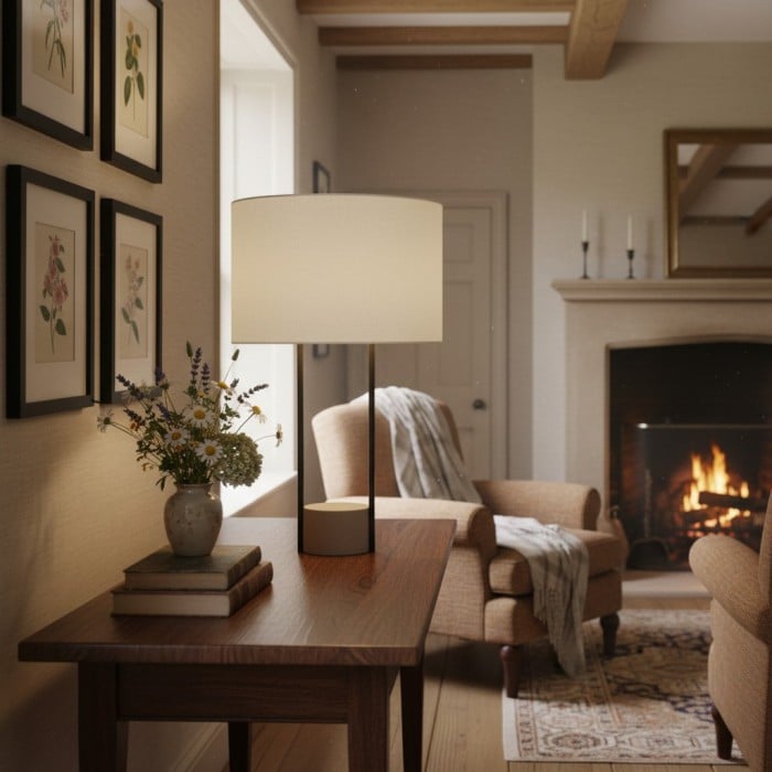 Luma Minimalistische Industriële Tafellamp en Vloerlamp – Metalen Frame met Zachte Stoffen Kap voor Thuis en Kantoor HL2400