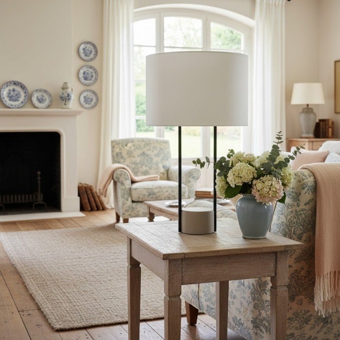 Luma Minimalistische Industriële Tafellamp en Vloerlamp – Metalen Frame met Zachte Stoffen Kap voor Thuis en Kantoor HL2400