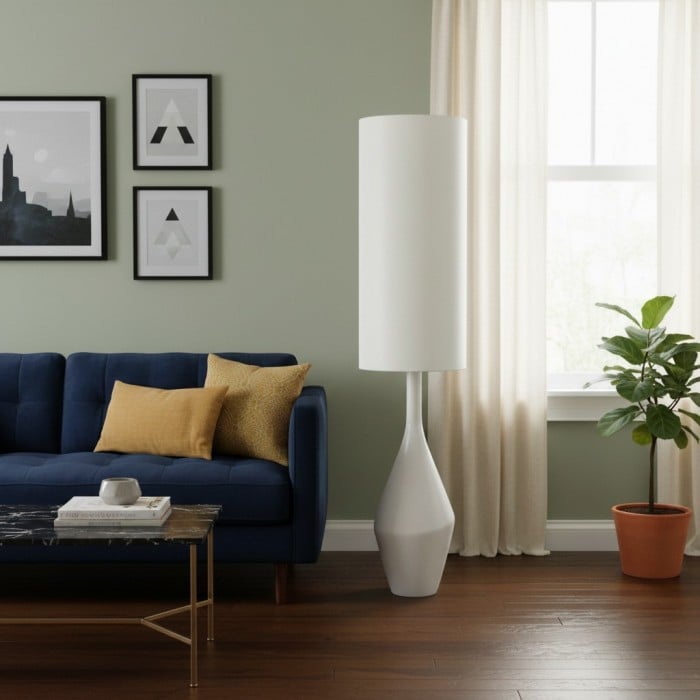 Lámpara de pie moderna de cerámica orgánica Lumera: forma escultural asimétrica e iluminación ambiental para dormitorio HL2288