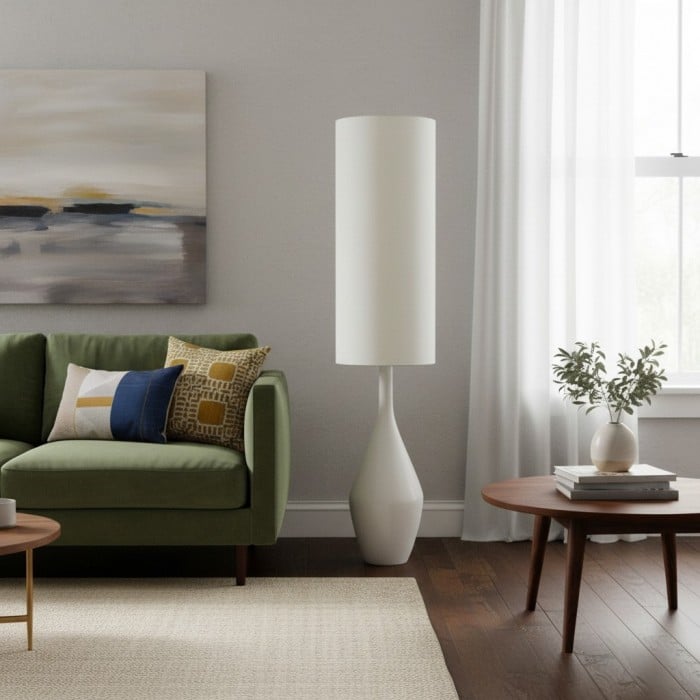 Lámpara de pie moderna de cerámica orgánica Lumera: forma escultural asimétrica e iluminación ambiental para dormitorio HL2288