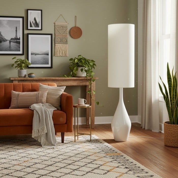 Lámpara de pie moderna de cerámica orgánica Lumera: forma escultural asimétrica e iluminación ambiental para dormitorio HL2288