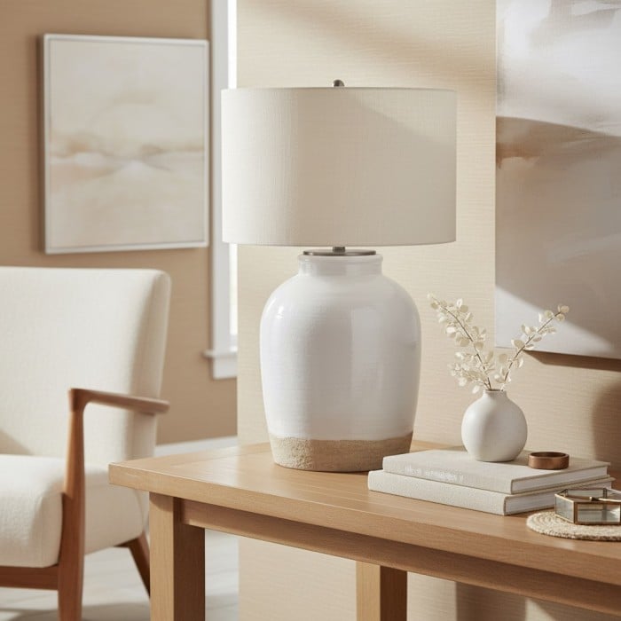 Mello Contemporary Table Lamp - Textured Ceramic Base for Living Room and Office HL2287