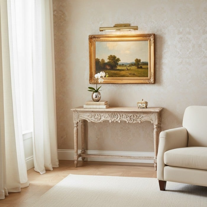 Lampa ścienna Modo Picture Light – klasyczna lampa artystyczna z mosiądzu w kształcie łuku do galerii ściennej HL2372