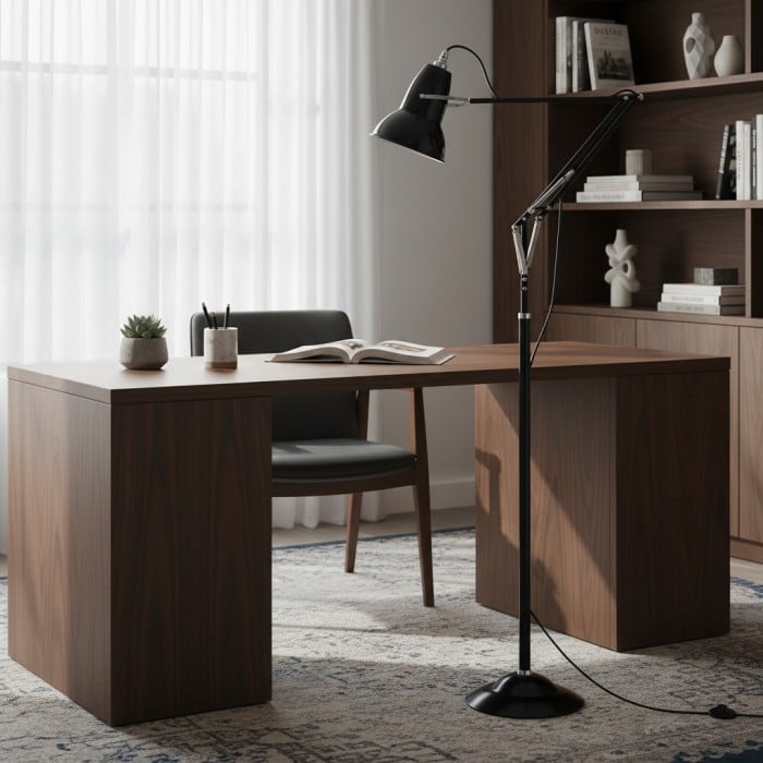 Lámpara de pie ajustable Modryx Classic de líneas refinadas: diseño moderno y funcional para interiores HL2340