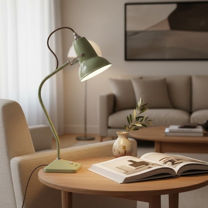 Lampa stołowa Modryx Mini – podstawa piramidy, klasyczny design do domu HL2354