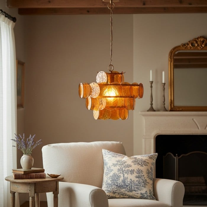 Morien Färgglad Skivformad Pendellampa - Konstnärlig Pendellampa i Glas och Metall för Matsal eller Sovrum HL2299