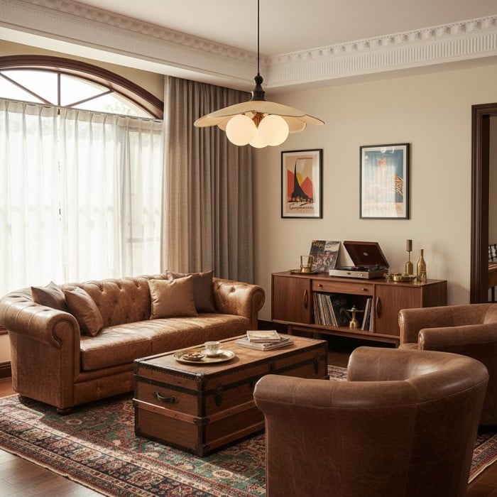 Lustre suspendu Orrise d'inspiration vintage à 3 lumières - Détails en bois, métal et tissu - Éclairage d'intérieur HL2331