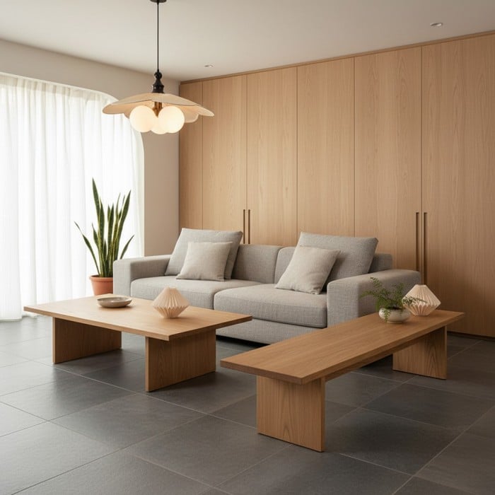 Lustre suspendu Orrise d'inspiration vintage à 3 lumières - Détails en bois, métal et tissu - Éclairage d'intérieur HL2331