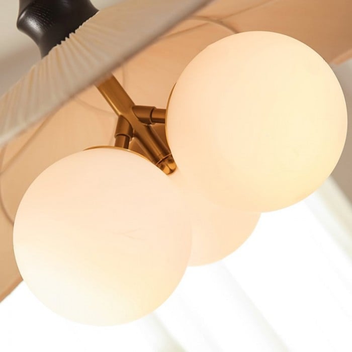 Lustre suspendu Orrise d'inspiration vintage à 3 lumières - Détails en bois, métal et tissu - Éclairage d'intérieur HL2331