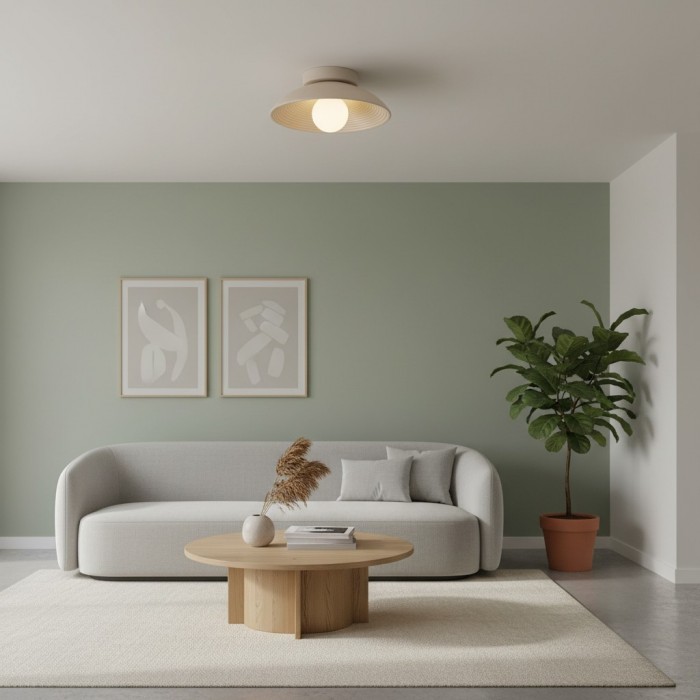 Ovalune plafondlamp met organische textuur, sculpturaal ontwerp, vlakke montage - moderne stijl voor de woonkamer HL2323