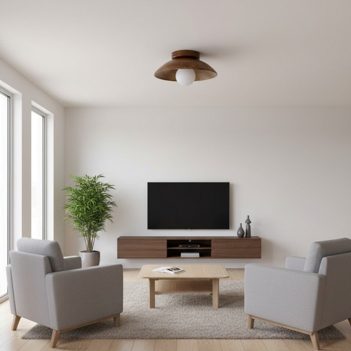 Ovalune plafondlamp met organische textuur, sculpturaal ontwerp, vlakke montage - moderne stijl voor de woonkamer HL2323