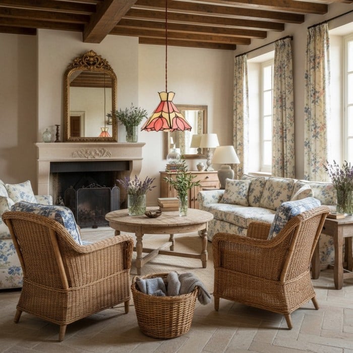 Sevra Floral Stained Glass Pendant Light Tiffany Inspired Hanging Ceiling Lamp for Living Room HL2347