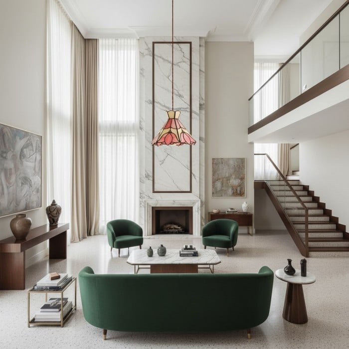 Sevra Floral Stained Glass Pendant Light Tiffany Inspired Hanging Ceiling Lamp for Living Room HL2347