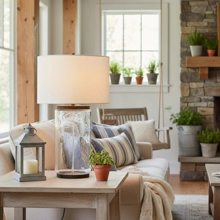 Sustaina Tafellamp van gerecycled glas - Sculpturale, onregelmatige vorm en kuststijl voor nachtkastje in de slaapkamer HL2292