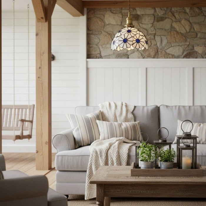 Vintage hanglamp met bloemenpatroon, decoratieve hanglamp – artistieke glazen stijl voor eetkamers HL2316