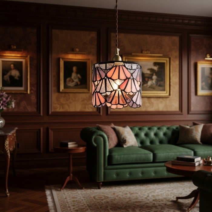 Vintagia Tiffany Inspired Pendant Light Fixture – Artistic Glass Shade Pendant for Dining Island and Entryway HL2310
