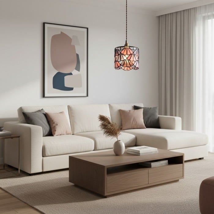 Vintagia Tiffany Inspired Pendant Light Fixture – Artistic Glass Shade Pendant for Dining Island and Entryway HL2310