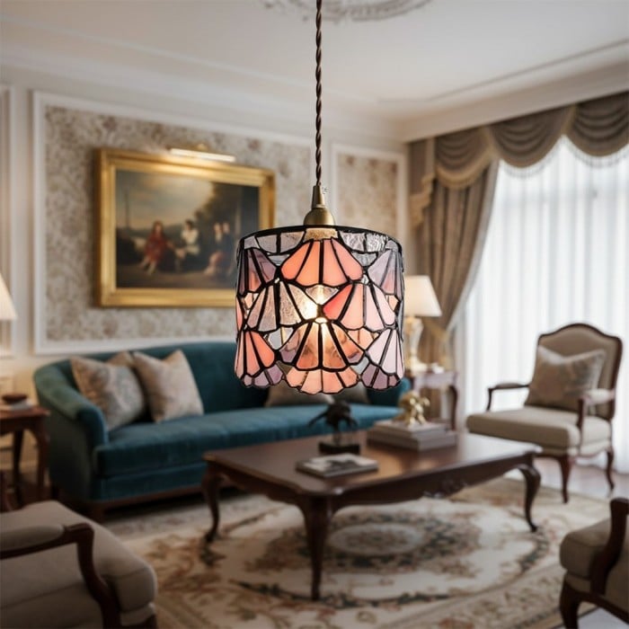 Vintagia Tiffany Inspired Pendant Light Fixture – Artistic Glass Shade Pendant for Dining Island and Entryway HL2310