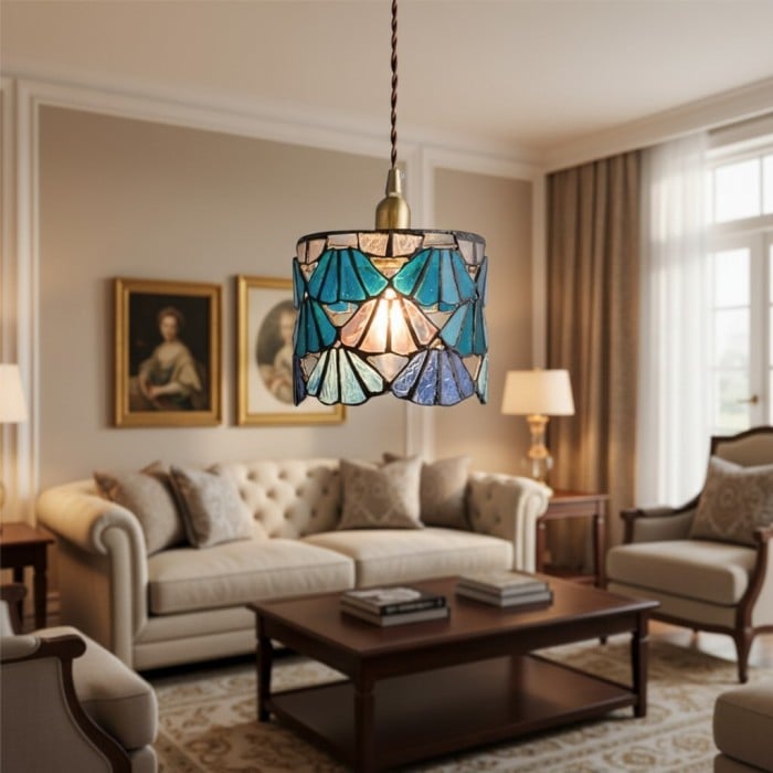 Vintagia Tiffany Inspired Pendant Light Fixture – Artistic Glass Shade Pendant for Dining Island and Entryway HL2310