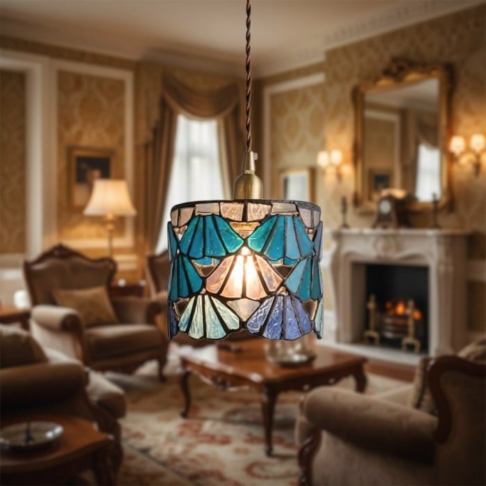 Vintagia Tiffany Inspired Pendant Light Fixture – Artistic Glass Shade Pendant for Dining Island and Entryway HL2310