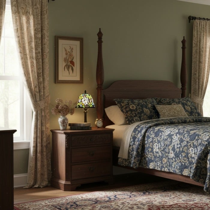 Virelle Traditionele Tiffany Tafellamp – Kleurrijke Bureaulamp met Glas-in-lood Koepel voor Slaapkamer HL2337