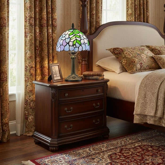 Virelle Traditionele Tiffany Tafellamp – Kleurrijke Bureaulamp met Glas-in-lood Koepel voor Slaapkamer HL2337