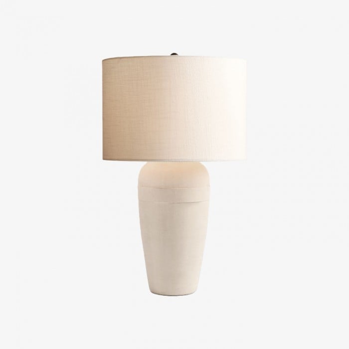 Lámpara de mesa Ceruna con base de cerámica texturizada y brillo suave para mesita de noche de dormitorio HL2385