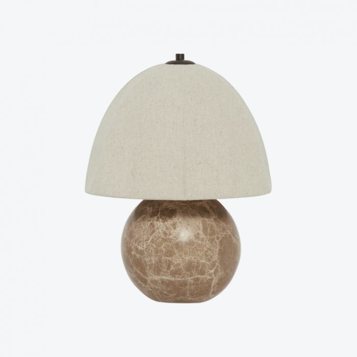 Lámpara de mesa Cordove con base esférica escultural, artística, pantalla de lino, para dormitorio y sala de estar HL2280