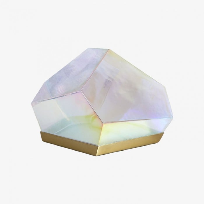 Nera bordslampa i glas med ädelsten - skimrande glasskärm med antik mässingsbas för vardagsrumsdekor HL2395