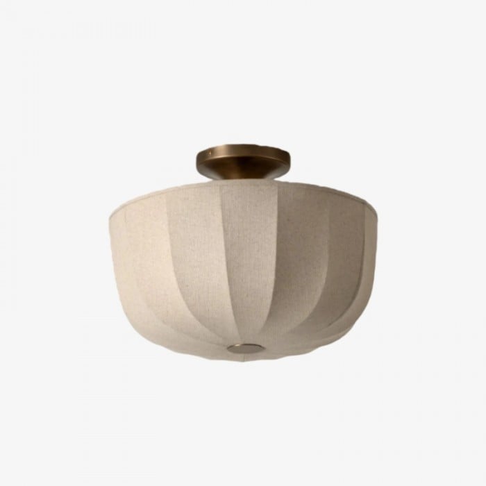 Loomis Flush Ceiling Lamp – Textured Linen Shade and Aged Brass Modern Ceiling Light for Living Rooms HL2285