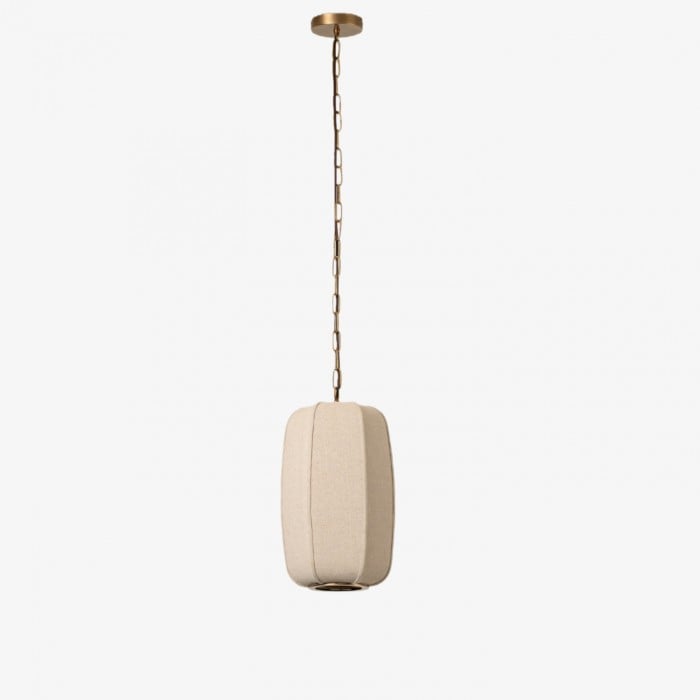 Loomis Tall Pendant – Textured Linen Shade Aged Brass Pendant for Dining Room and Kitchen HL2286