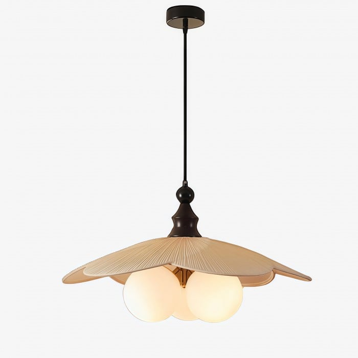 Lustre suspendu Orrise d'inspiration vintage à 3 lumières - Détails en bois, métal et tissu - Éclairage d'intérieur HL2331