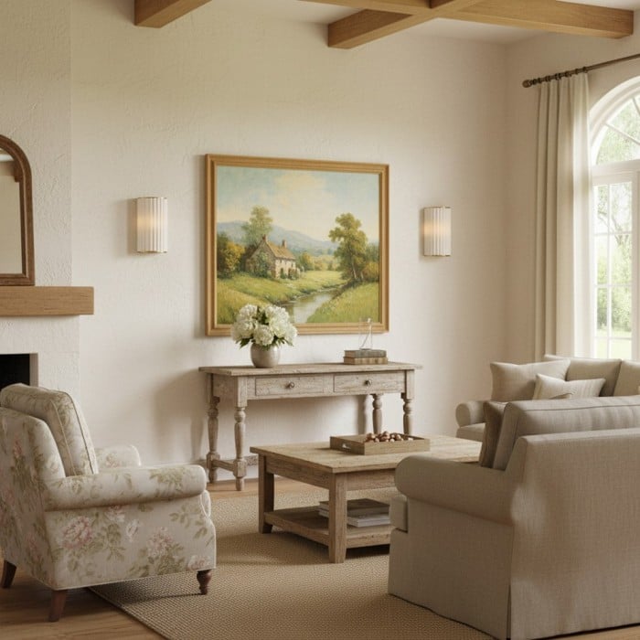 Duova wandlamp met geschulpte rand - Antiek messing met linnen stof, geschikt voor woonkamer en slaapkamer HL1909