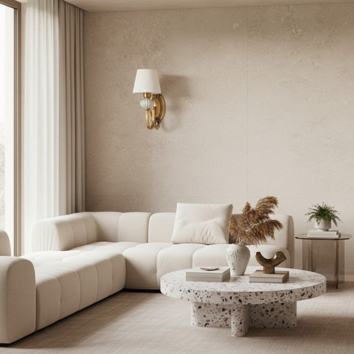 Rowanea Keramik Vägglampa med Tygskärm och Metallfinish - Lantlig Modern Halllampa HL2409