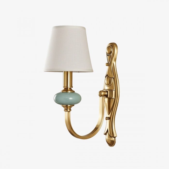 Rowanea keramische wandlamp met stoffen kap en metalen afwerking - Moderne halverlichting in landelijke stijl HL2409