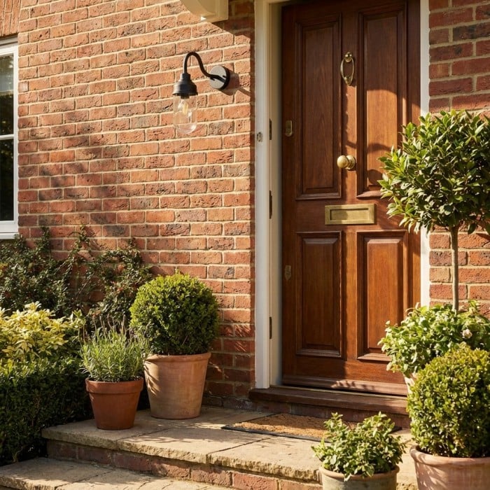 Aplique de pared contemporáneo para exterior Trevanta: farol minimalista para entradas y fachadas HL2106