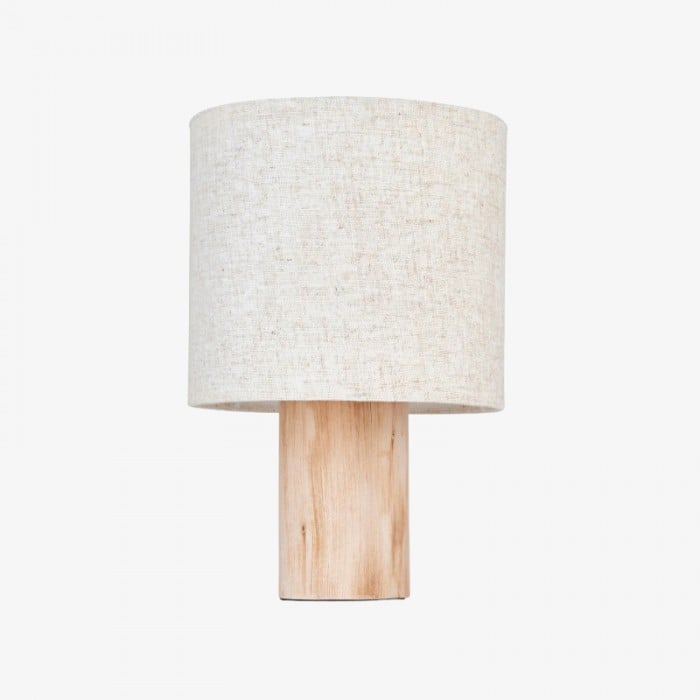 Linemora Simple Wooden Base Table Lamp - Natural Linen Cylindrical Shade Design HL2182