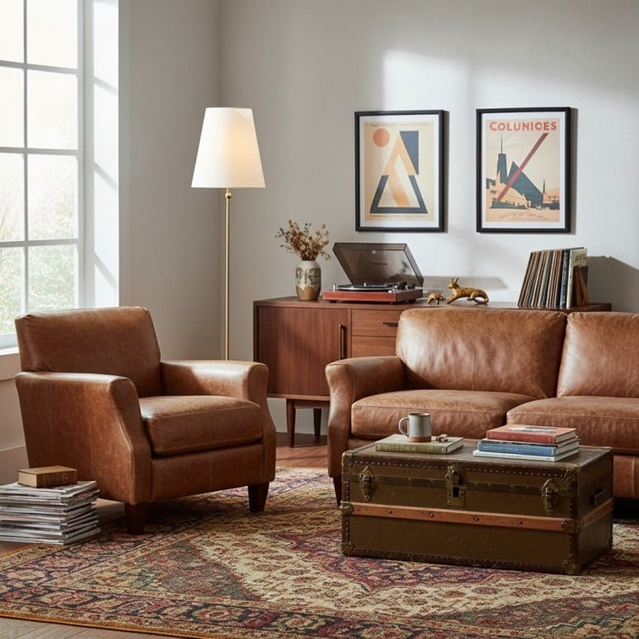 Lámpara de pie vintage Serena de latón - Estructura de hierro con pantalla de lino para salas de estar y rincones de lectura